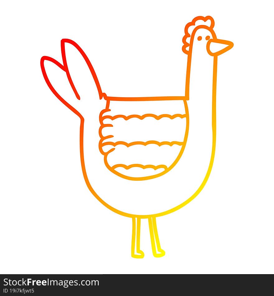 warm gradient line drawing of a cartoon chicken