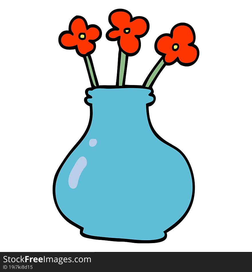 cartoon doodle vase with flowers