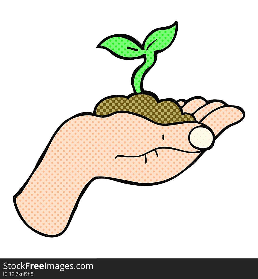 freehand drawn cartoon seedling growing held in hand