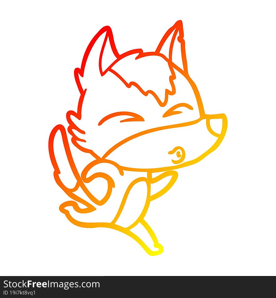 warm gradient line drawing cartoon wolf running