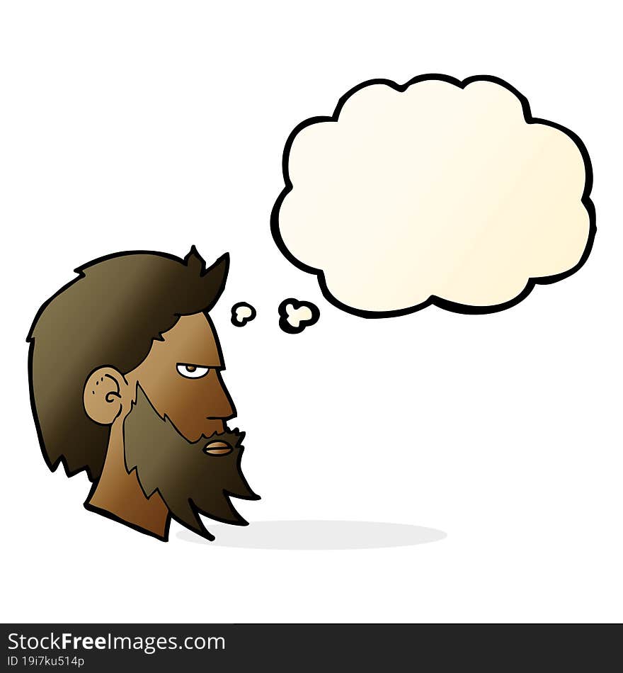 cartoon man with beard with thought bubble