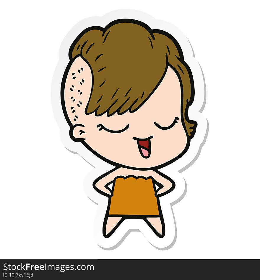 sticker of a happy cartoon girl