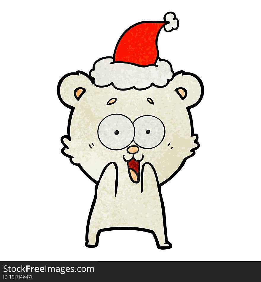 excited teddy bear textured cartoon of a wearing santa hat