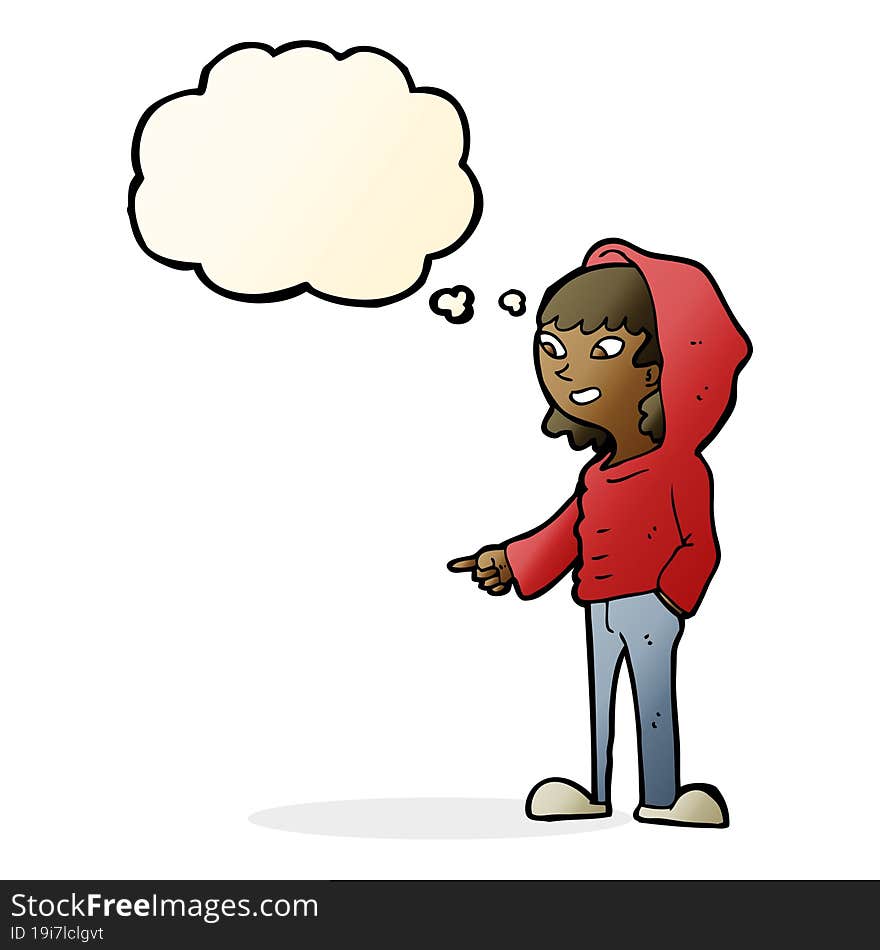 cartoon pointing teenager with thought bubble