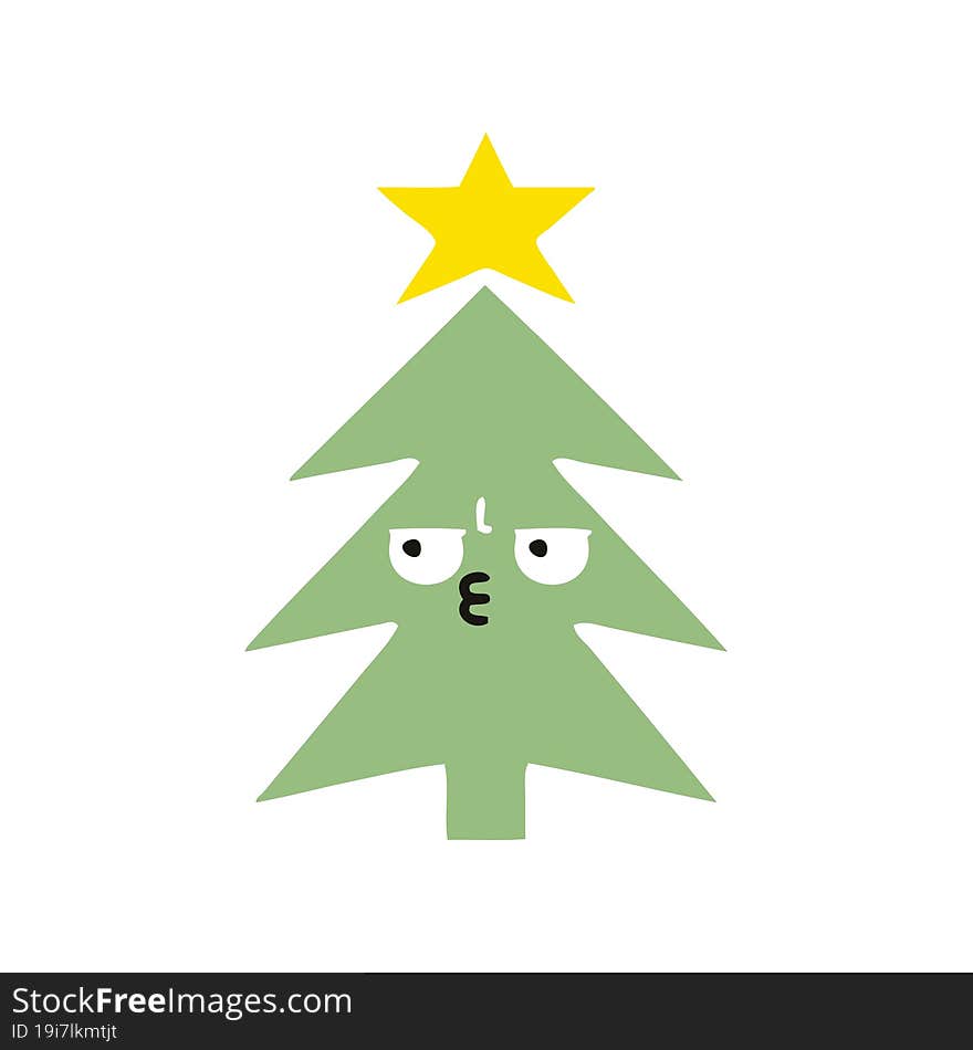 flat color retro cartoon christmas tree