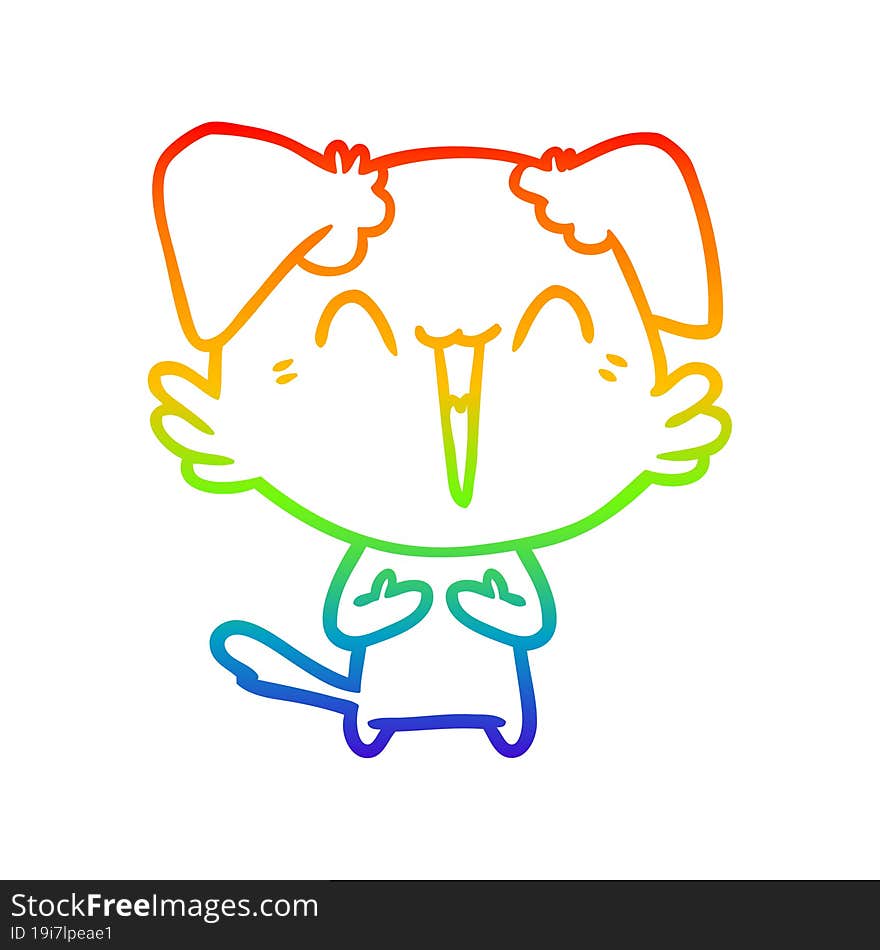 rainbow gradient line drawing happy little cartoon dog laughing