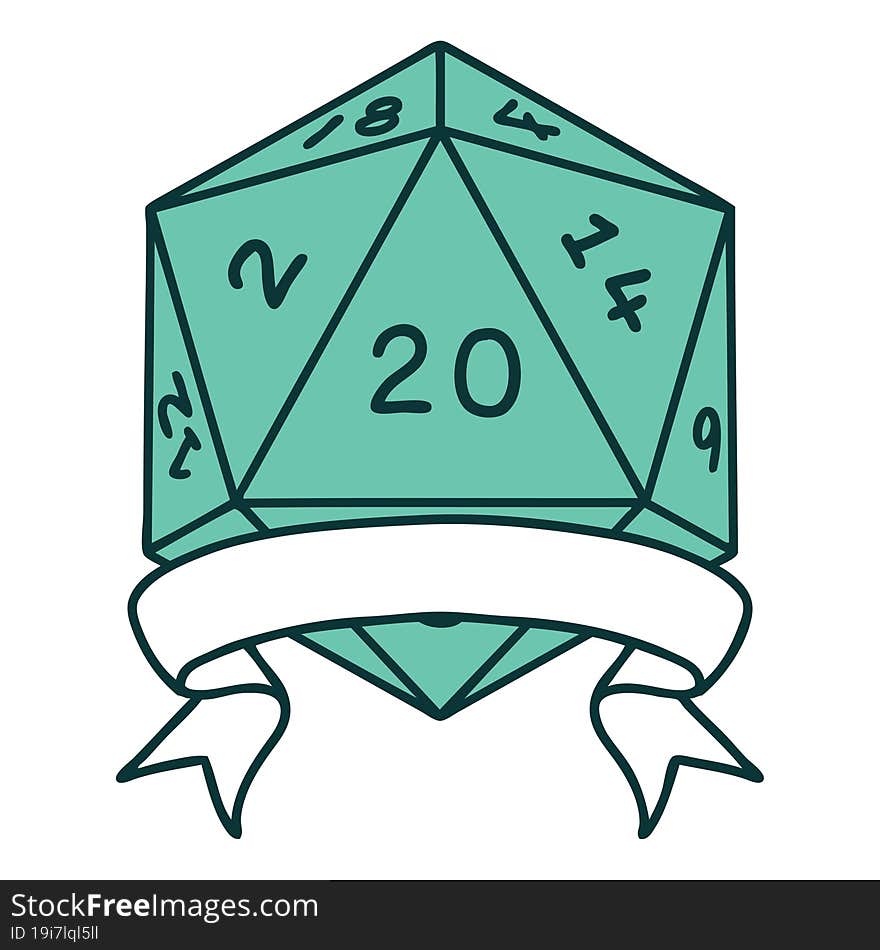 Natural 20 Critical Hit D20 Dice Roll Illustration