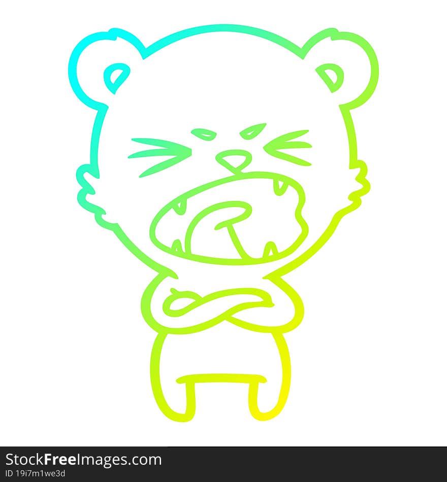 cold gradient line drawing angry cartoon bear shouting