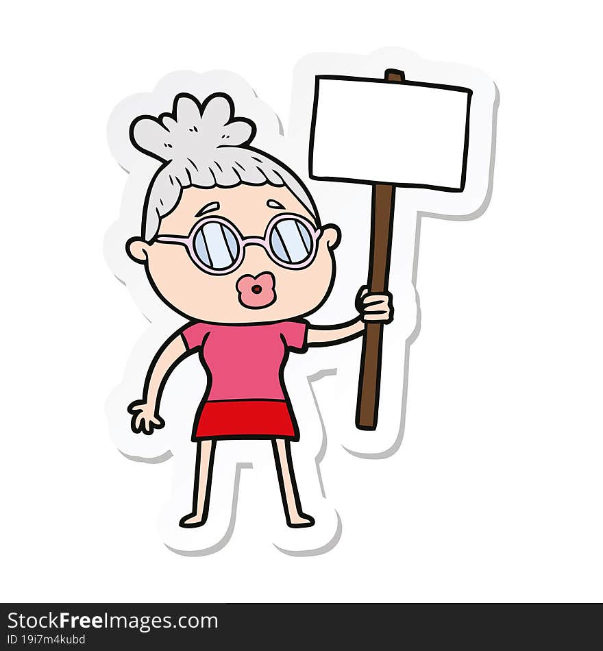 Sticker Of A Cartoon Protester Woman Wearing Spectacles