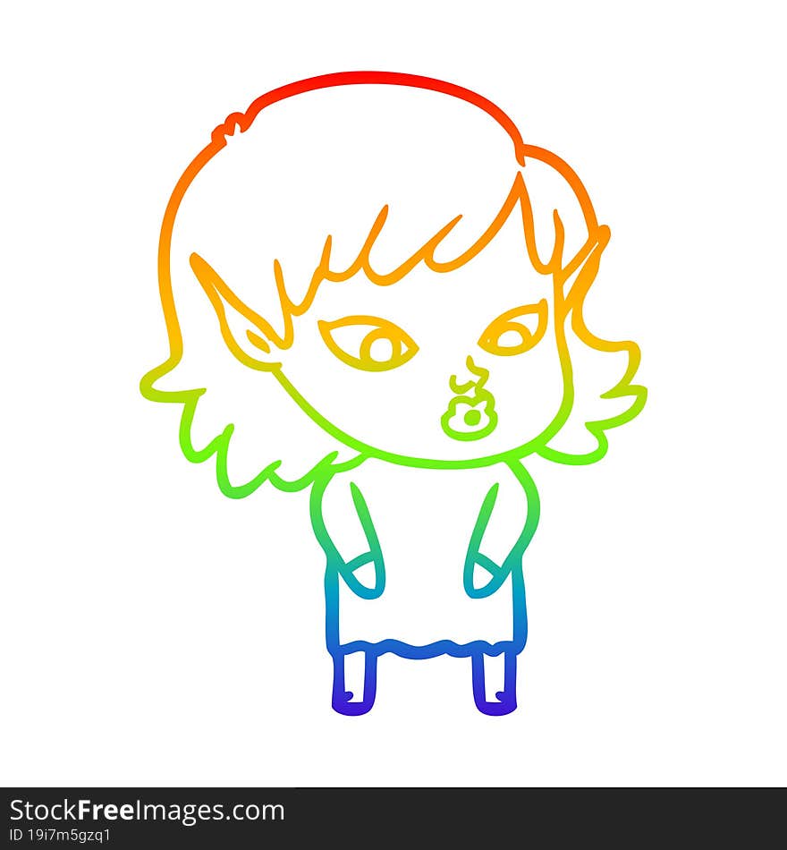 rainbow gradient line drawing pretty cartoon elf girl