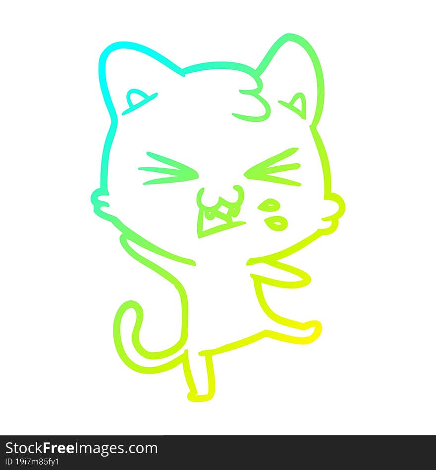 cold gradient line drawing cartoon cat hissing