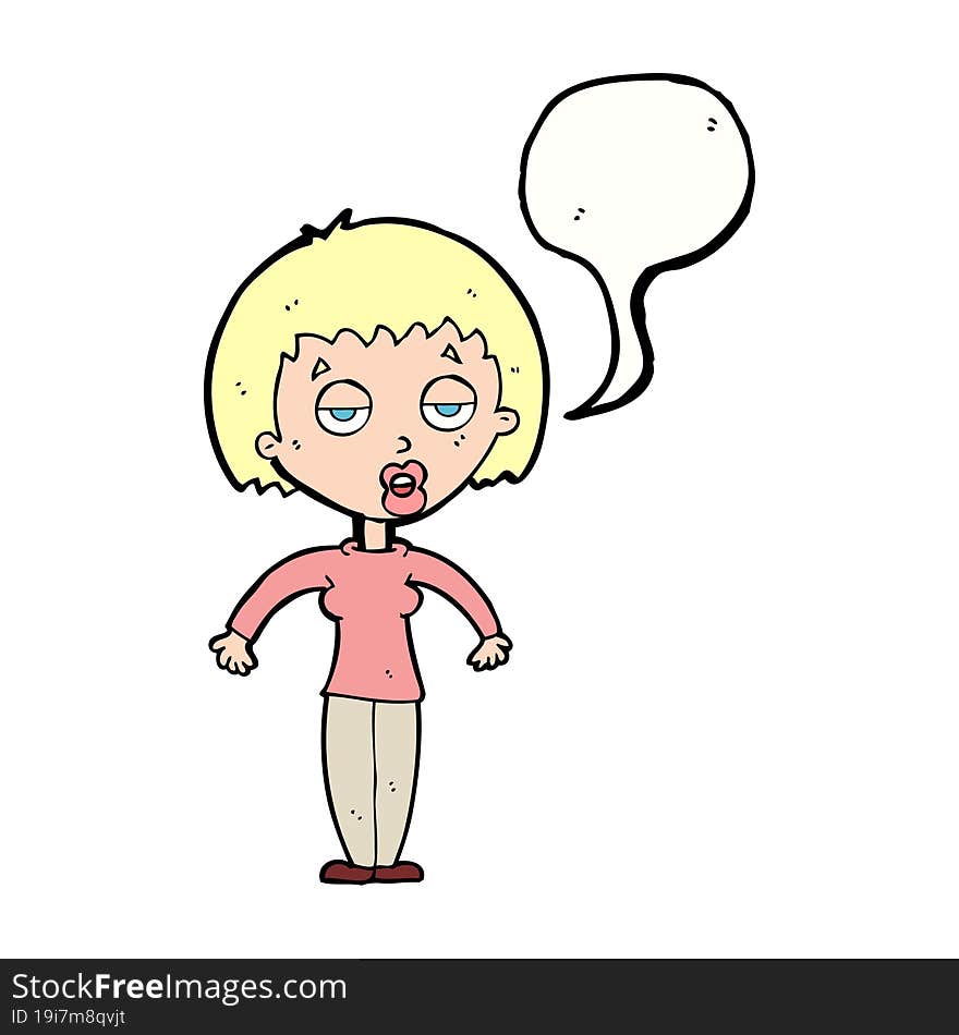 Cartoon Woman Shrugging Shoulders With Speech Bubble