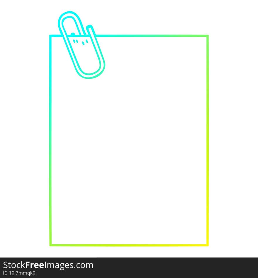 cold gradient line drawing of a cartoon paper with paperclip