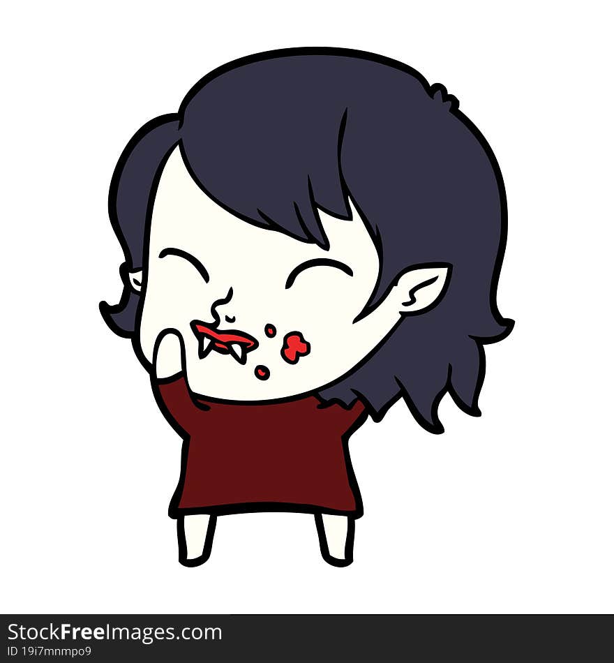 cartoon vampire girl with blood on cheek. cartoon vampire girl with blood on cheek