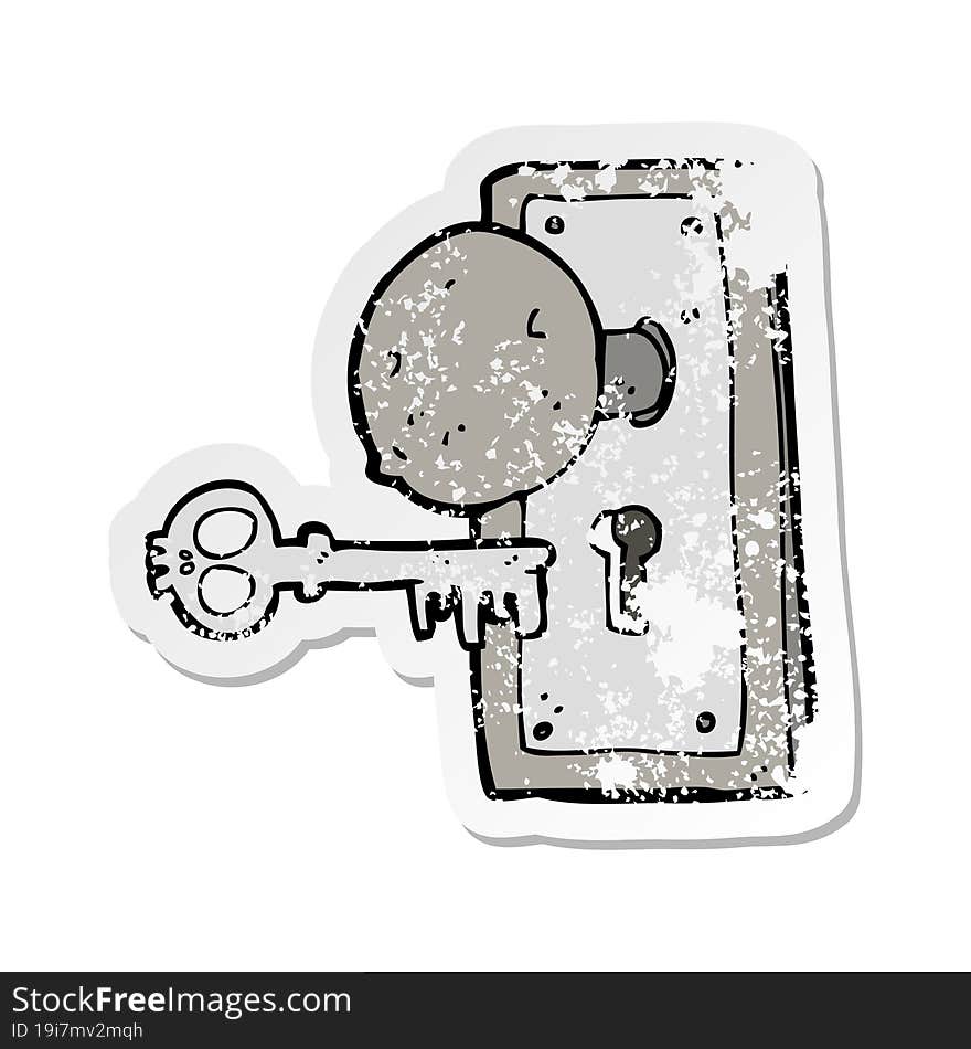 Retro Distressed Sticker Of A Cartoon Spooky Old Door Knob