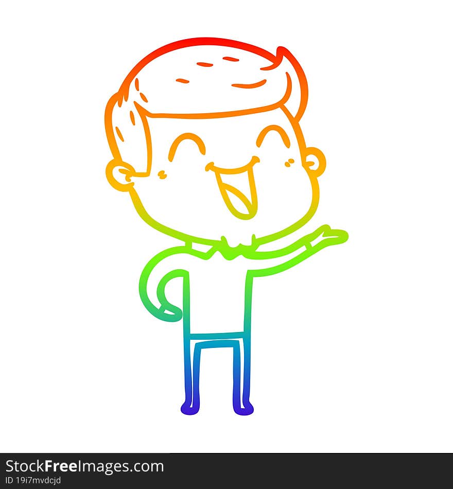 Rainbow Gradient Line Drawing Cartoon Man Laughing