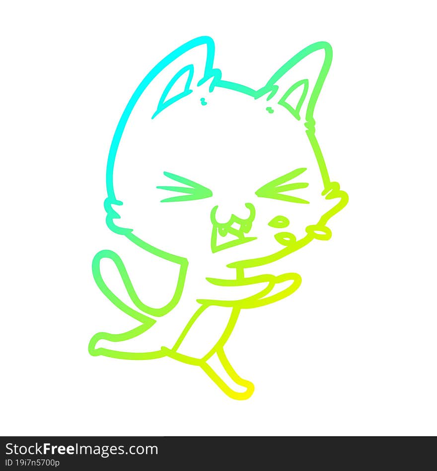 cold gradient line drawing cartoon cat hissing