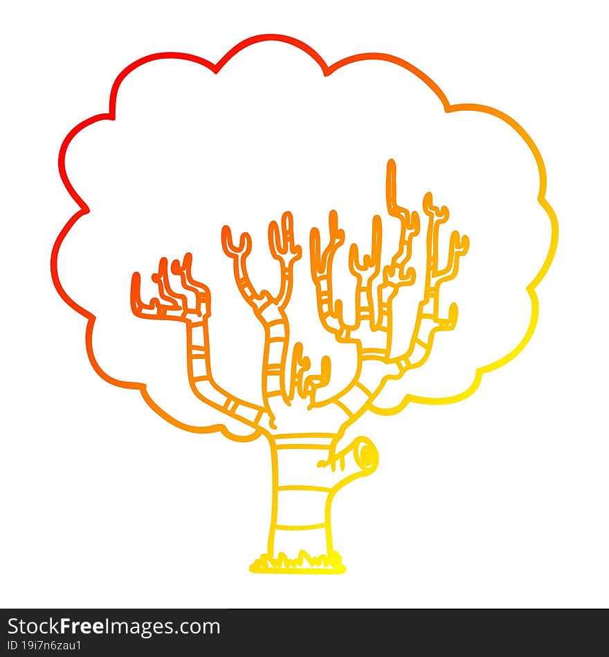 warm gradient line drawing of a cartoon tree