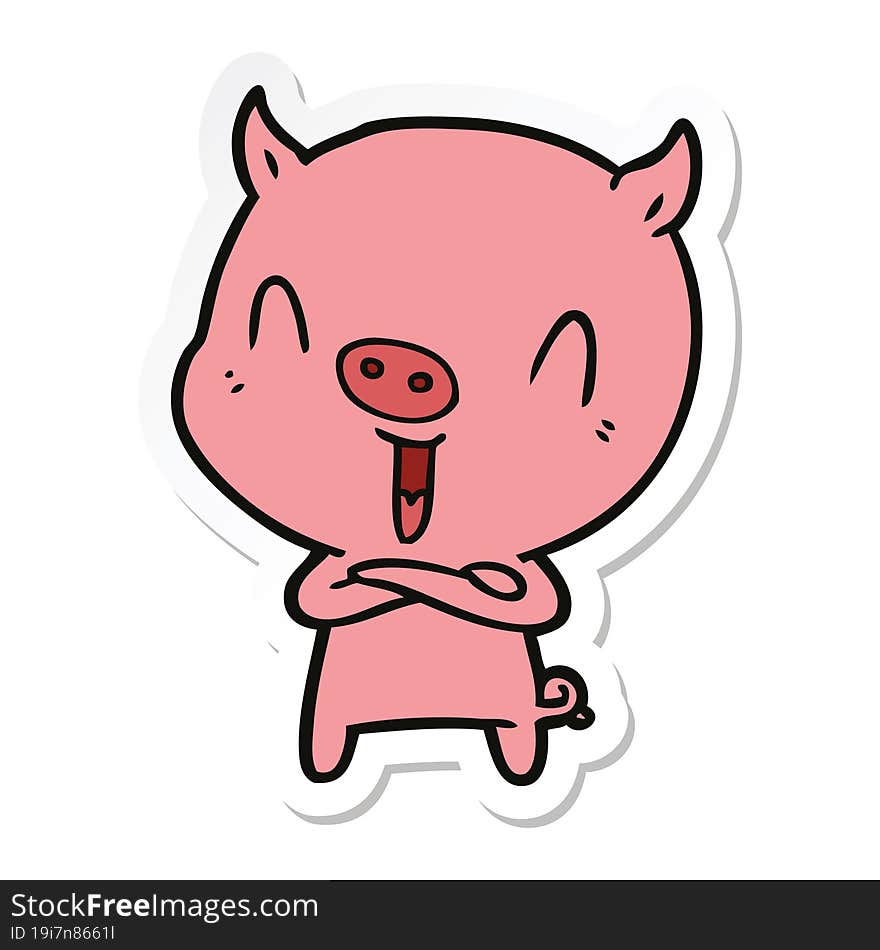 sticker of a happy cartoon pig