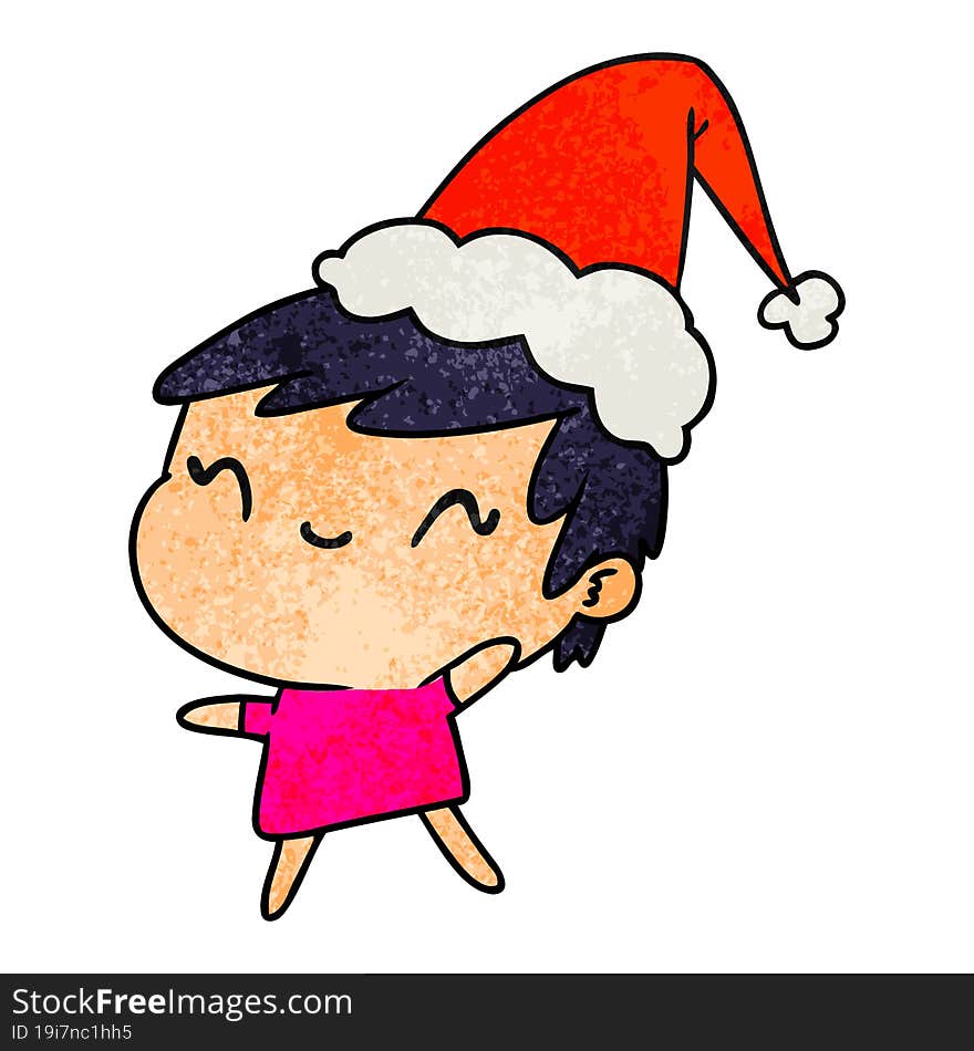 hand drawn christmas textured cartoon of kawaii girl