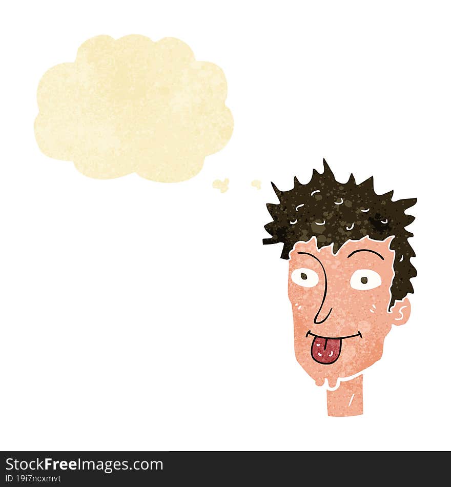 Cartoon Man Sticking Out Tongue With Thought Bubble