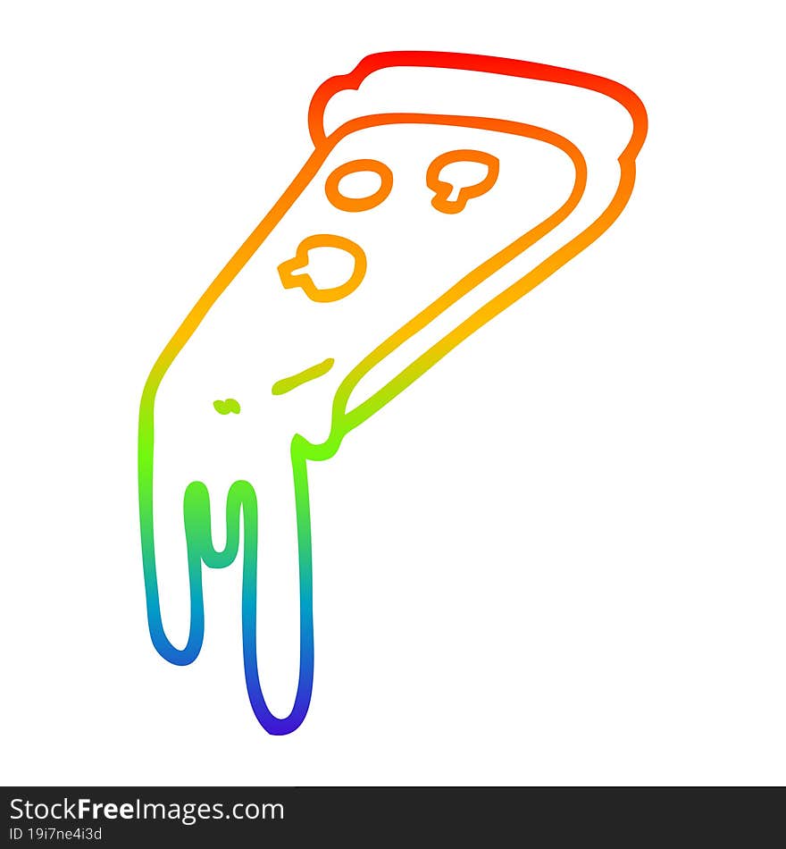 rainbow gradient line drawing cartoon pizza slice