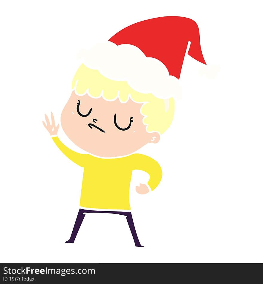 Flat Color Illustration Of A Grumpy Boy Wearing Santa Hat