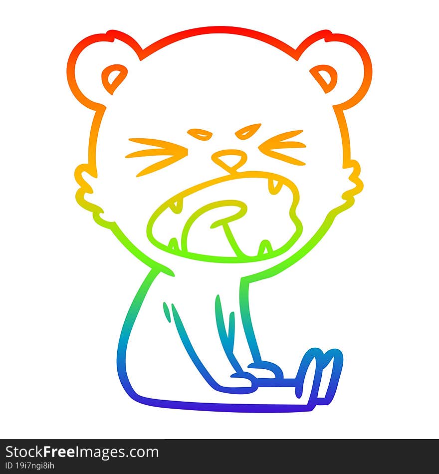 Rainbow Gradient Line Drawing Angry Cartoon Bear