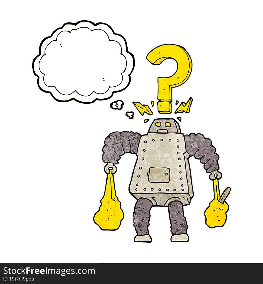 thought bubble textured cartoon confused robot carrying shopping