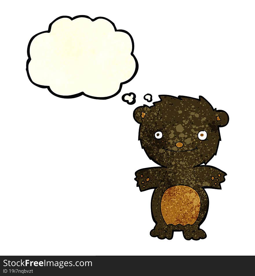 cartoon happy little black bear with thought bubble