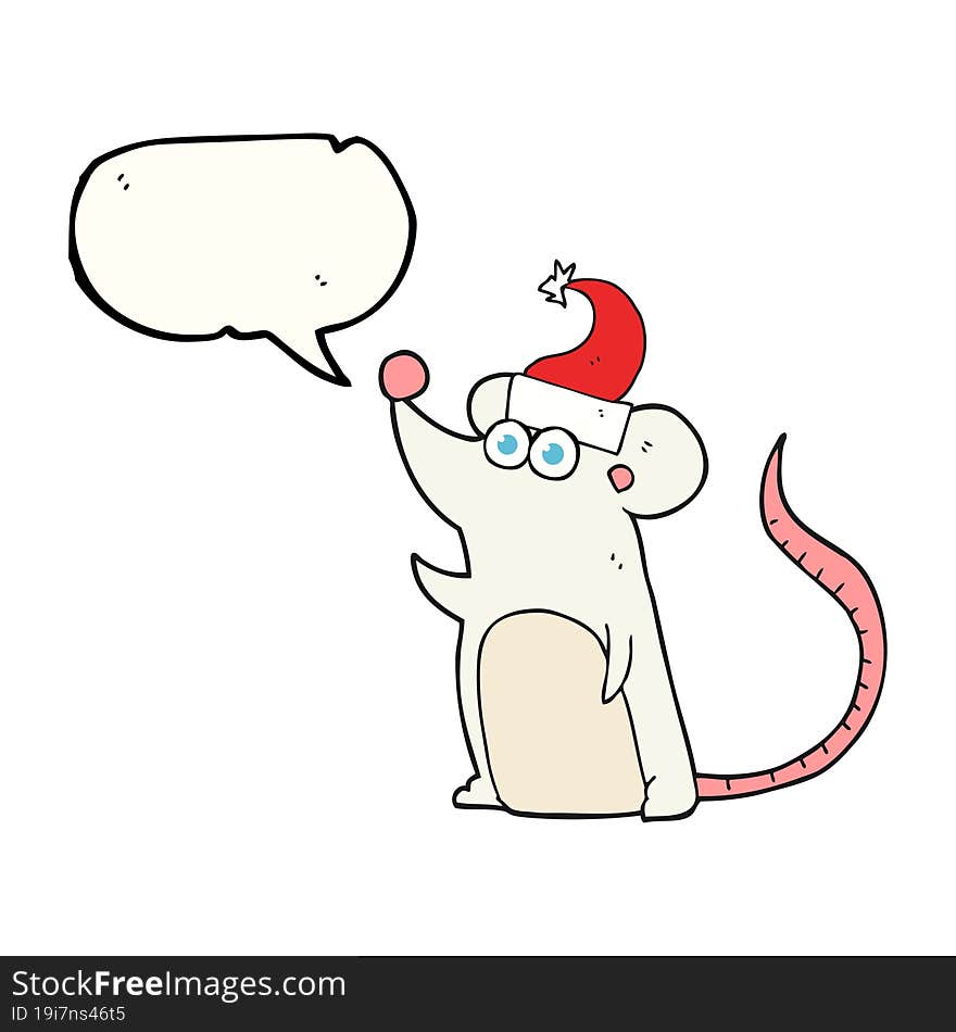 Speech Bubble Cartoon Mouse In Christmas Hat