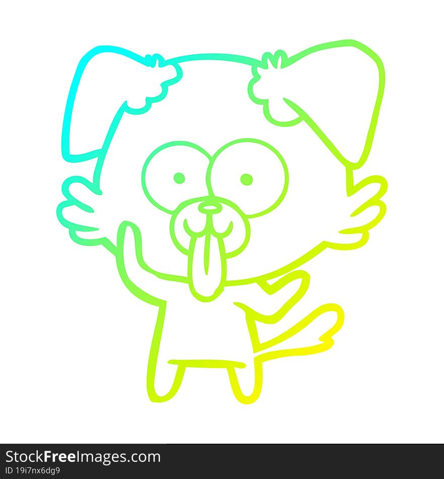 cold gradient line drawing of a cartoon dog with tongue sticking out