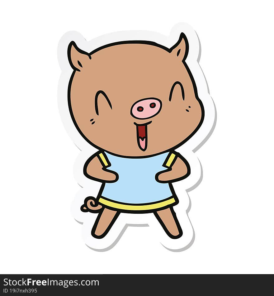 Sticker Of A Happy Cartoon Pig