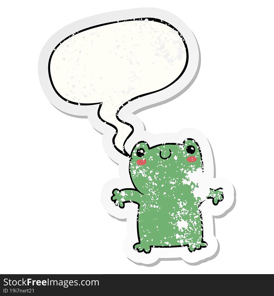 Cartoon Frog And Speech Bubble Distressed Sticker