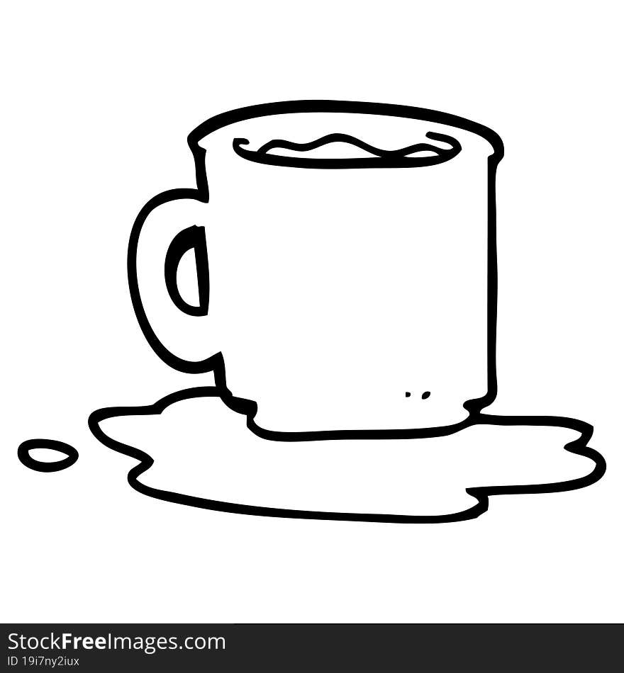 line drawing cartoon of spilt mug of tea