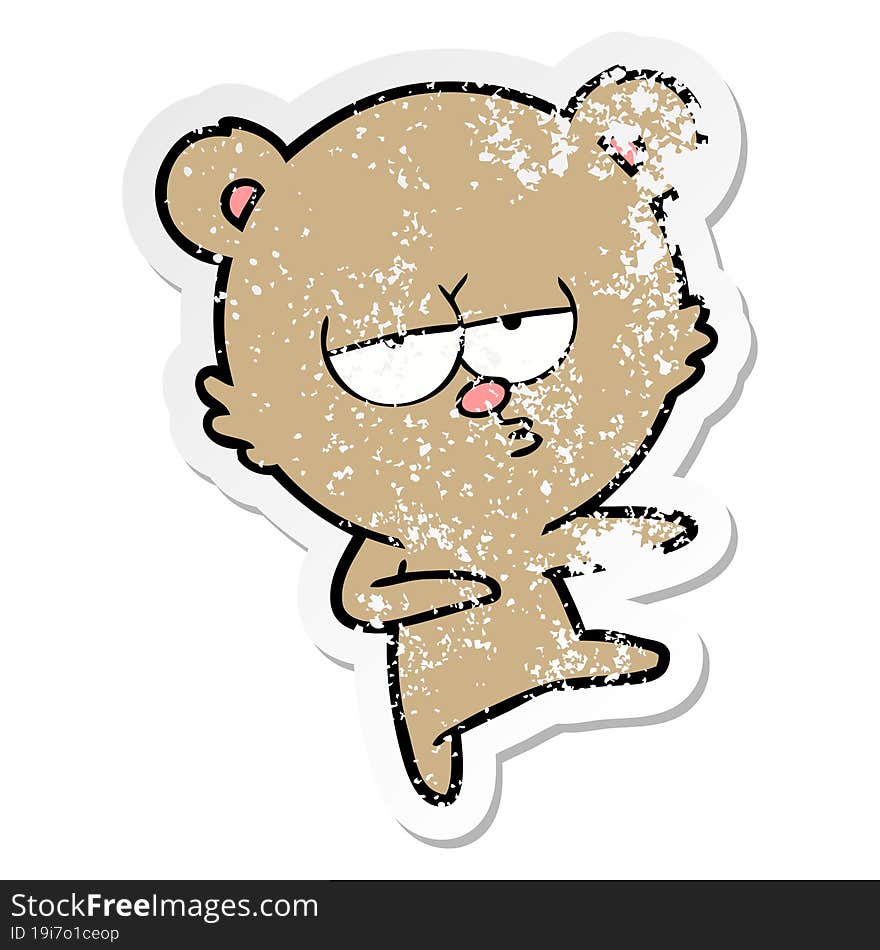 distressed sticker of a bored bear cartoon dancing