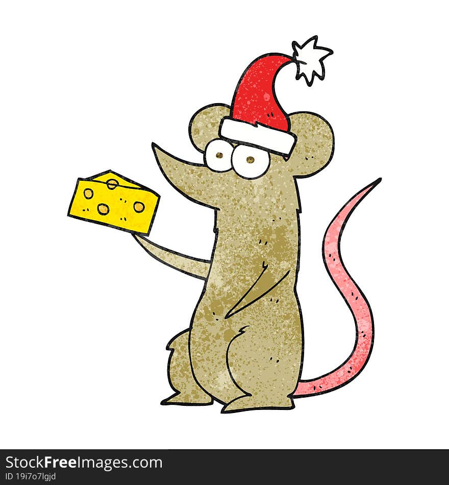 textured cartoon christmas mouse with cheese