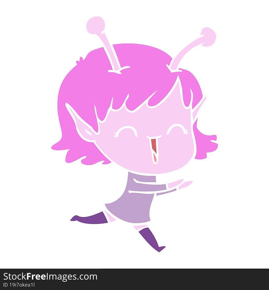 flat color style cartoon alien girl laughing