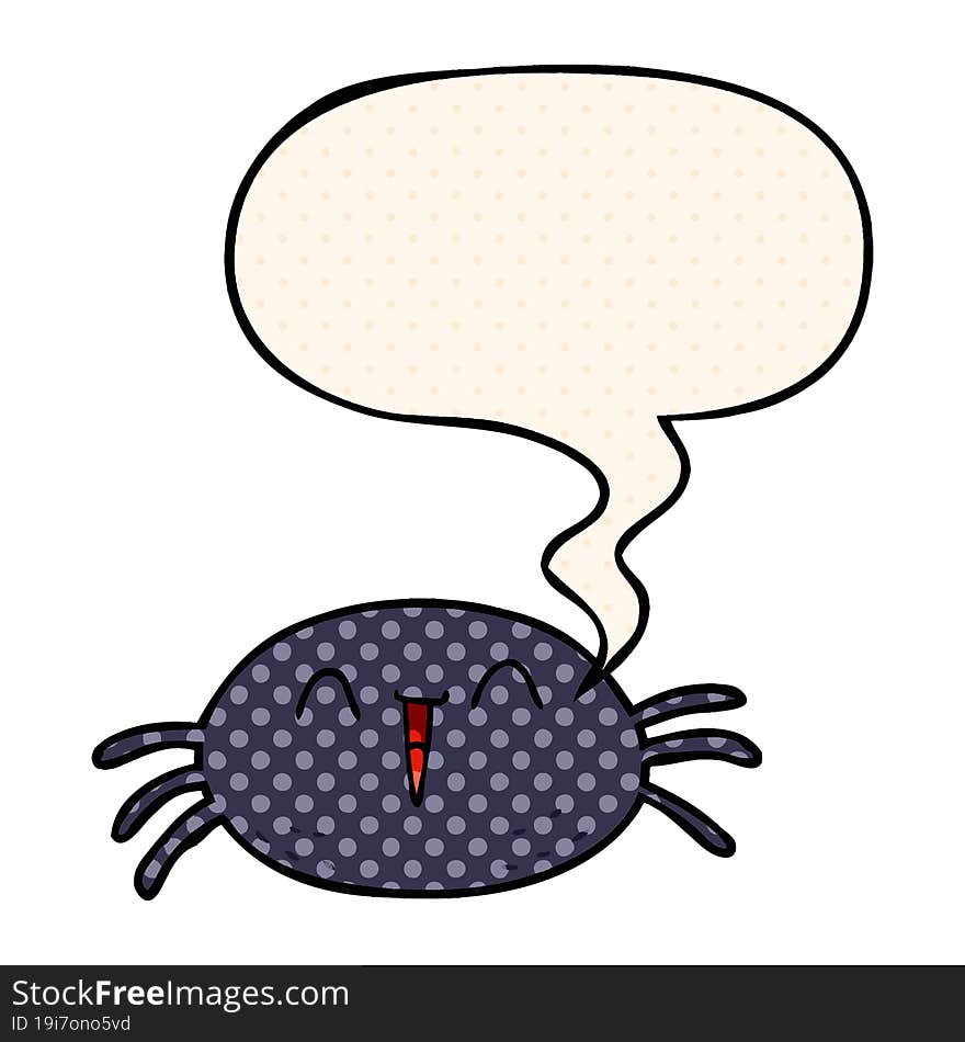 Cartoon Halloween Spider And Speech Bubble In Comic Book Style