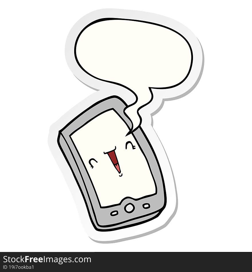 Cute Cartoon Mobile Phone And Speech Bubble Sticker