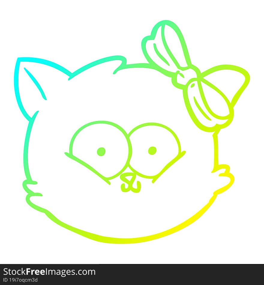 cold gradient line drawing of a cute cartoon kitten face