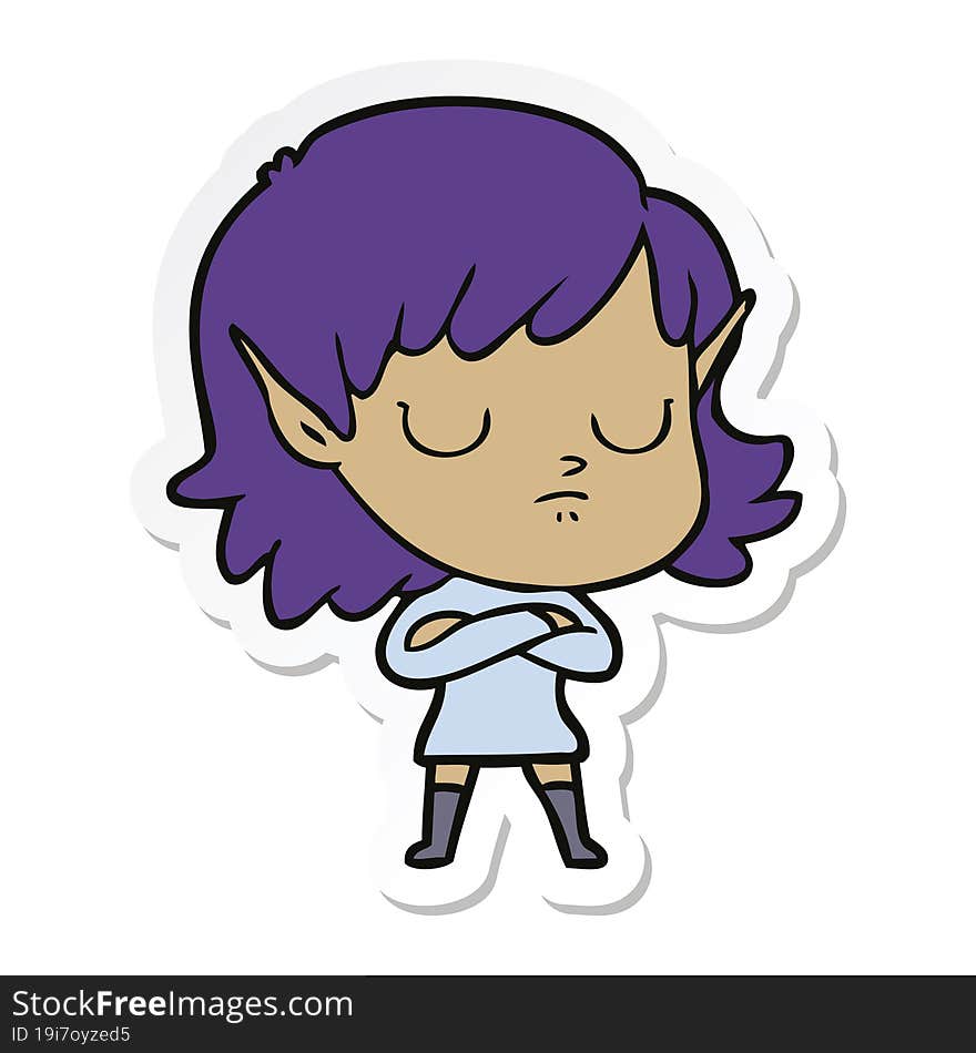 Sticker Of A Cartoon Elf Girl