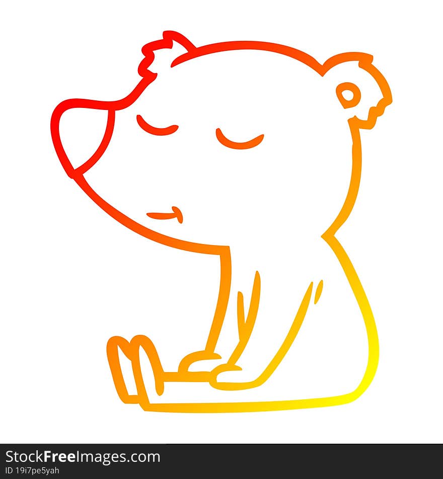 warm gradient line drawing happy cartoon bear sitting