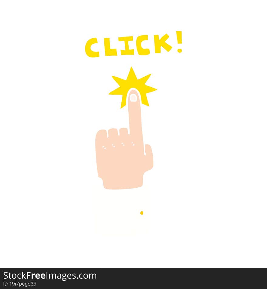 Flat Color Illustration Of A Cartoon Click Sign With Finger