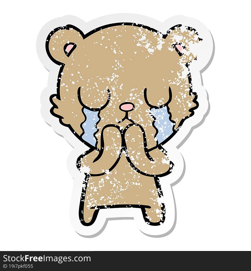 Distressed Sticker Of A Crying Cartoon Bear