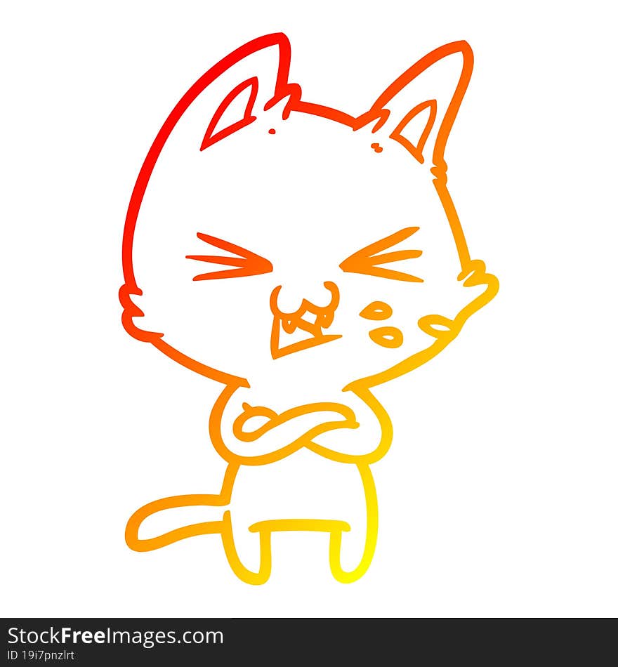 warm gradient line drawing cartoon cat with crossed arms