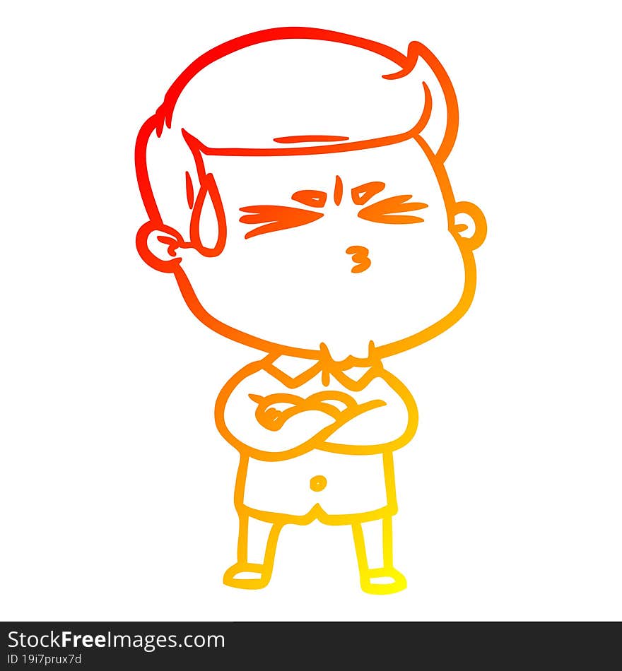 warm gradient line drawing cartoon man sweating