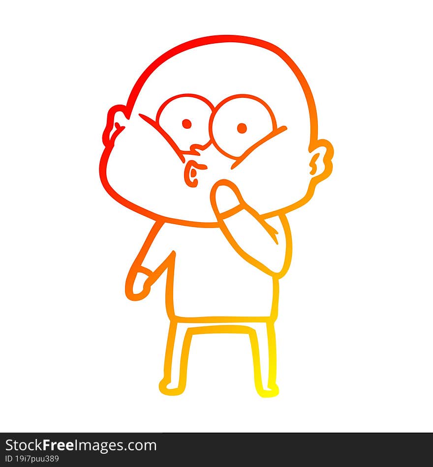 warm gradient line drawing cartoon bald man staring