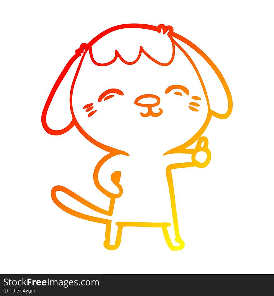 warm gradient line drawing of a happy cartoon dog giving thumbs up sign
