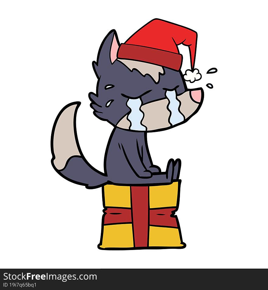 cartoon crying christmas wolf. cartoon crying christmas wolf